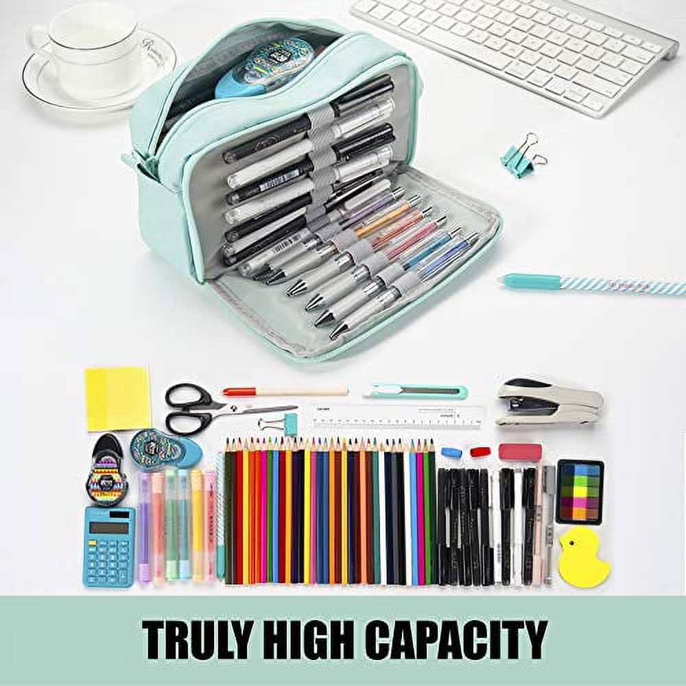 Sooez High Capacity Pen Case, Durable Pencil Bag Stationery Zipper Pouch,  Portable Journaling Supplies with Easy Grip Handle & Loop, Asthetic Supply  for Adults, Mint Green 